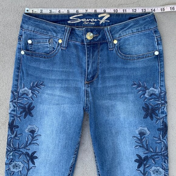 Seven7 Embroidered Skinny Mid Rise Jeans Sz6 - Picture 11 of 15